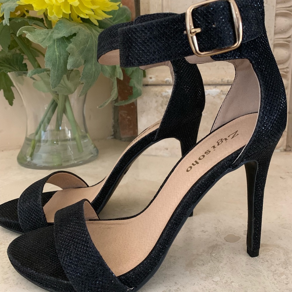 Black glittery strapy heels